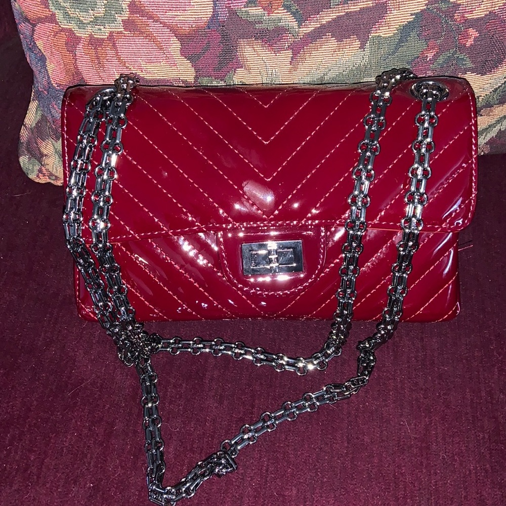 RARE Ainifeel Chevron Quilted Patent Mini Flap Bag